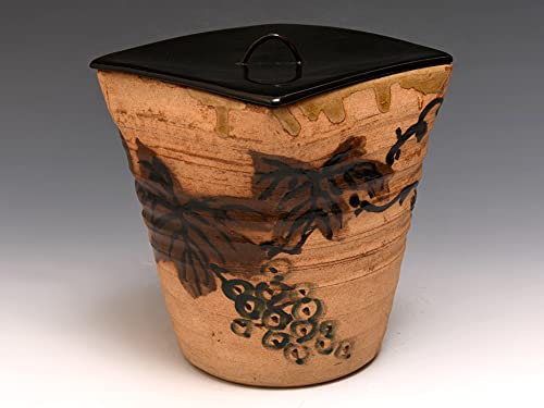 美品 宇田佐平造 瀬戸釉 一重口水指 木製塗蓋 共箱 茶道具