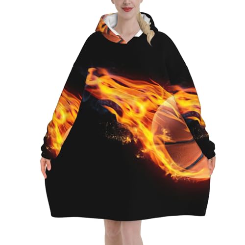Couverture à capuche manches et poche géante pull plaid imprimé basketball