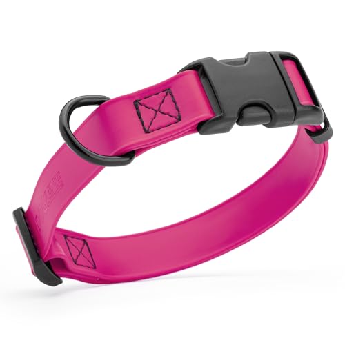 Image of Dogline Biothane Waterproof Dog Collar with Quick Release Buckle Strong Coated Nylon Webbing with Odor- Proof for Easy Care Easy to Clean Fits Small Medium Large Dogs, Magenta Pink 1 inch W 15-23 inch L
