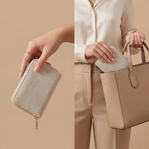MillyMilk® Kord Geldbeutel Fondo – Mini Portemonnaie für Frauen – Pastellfarbene Stoff Geldbörse aus Cord für Damen klein – Damenbörse für Karten, Münzen & Scheine - Kompakt & formstabil (BEIGE)