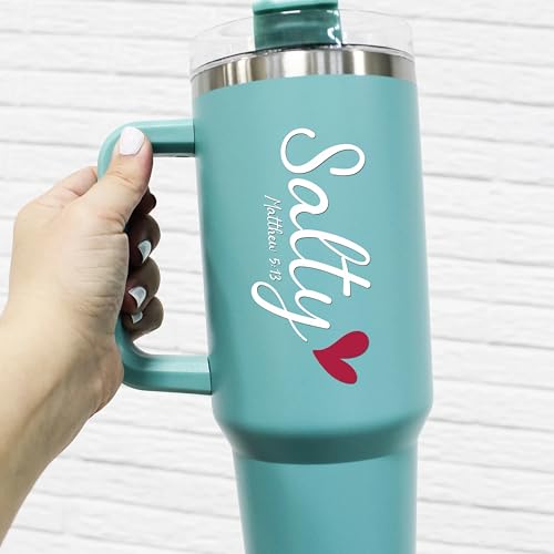 Image of Set 2Pcs Salty Bible Rearview Mirror Decal Red Heart Bible Verse Praise God Jesus Car Decals Water Bottle Window Sticker Vinyl Waterproof 2x1 Inches Decal New Car Accessories Gift for Mom Dad Friend