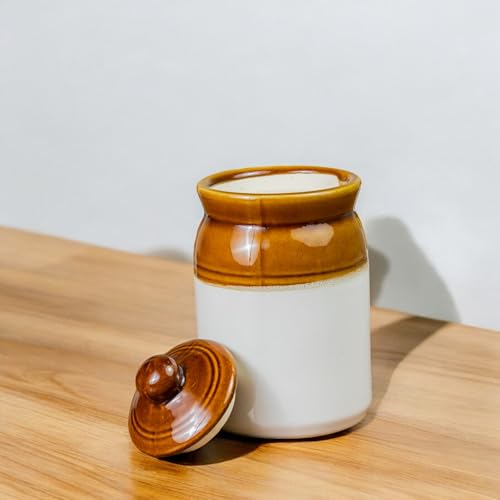 Image of Ceramic Achaar Jar Set - Martban Pickle Container - Kitchen Storage for Pickle, Chutneys and Sauces - Durable, and Easy to Clean (2 Kg - 1 Kg Set)