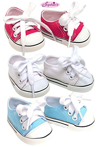 18 Inch Doll Sneakers. Sneaker Set to fit American Girl Dolls. White, Hot