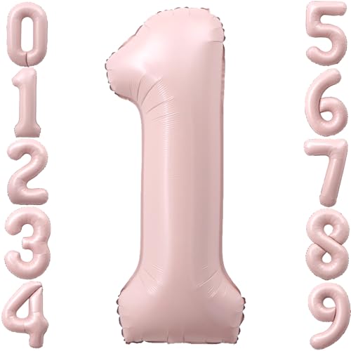 Image of 40 Inch Light Pink Number 1 Foil Big 0-9 Giant Digital Balloon | 1st for Birthday Anniversary Graduation Decorations