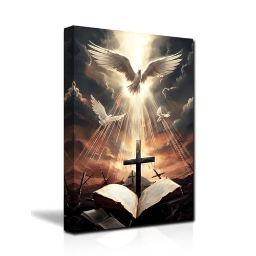Impression sur toile Sainte Bible croix colombe art mural église 30x45