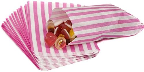 Candy Stripe Paper Bags Sweet Favour Buffet Gift Shop Party Sweets Cake Wedding 9 Colours DesignsUK SellerSame Day Dispatch (50 Bags, Pink)