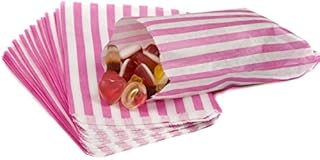 Candy Stripe Paper Bags Sweet Favour Buffet Gift Shop Party Sweets Cake Wedding 9 Colours DesignsUK SellerSame Day Dispatch (50 Bags, Pink)