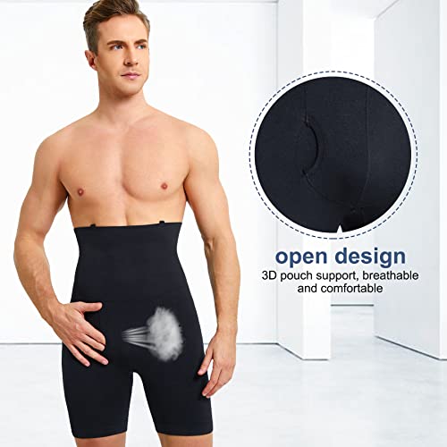 Molutan Men Tummy Control Shorts Adjustable Slimming Body Shaper High Waist Compression Shapewear Boxer Brief Underwear Black #TOP3