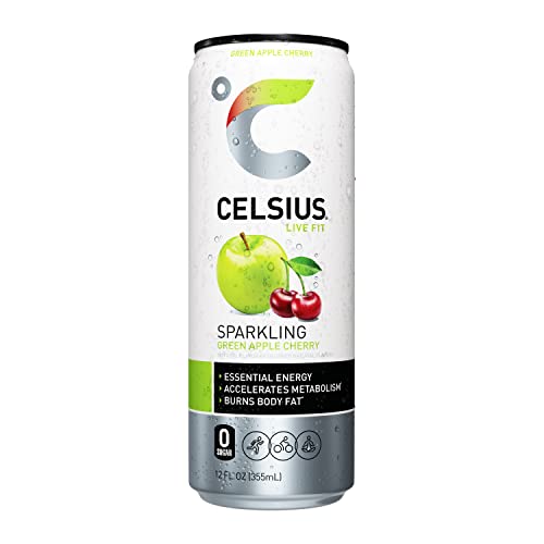 CELSIUS Sparkling Green Apple Cherry, Functional Essential Energy Drink 12 Fl Oz (Pack of 12