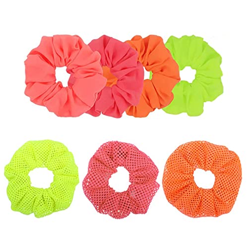Miaiulia 80S Neon Hair Ties Fluorescent Scrunchies Sequin Scrunchie Solid Elastic Hair Scrunchy Chiffon Sparkly Rubber Hair Bands Ponytail Scrunchy (Fluorescent2) #TOP7