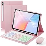 Case Keyboard for Samsung Galaxy Tab S11 Ultra / S10 Ultra / S9 Ultra / S8 Ultra 14.6 inch Cover - 7 Color Rainbow Change Backlit Detachable Magnetic Keyboard with S Pen Holder with Mouse - Pink