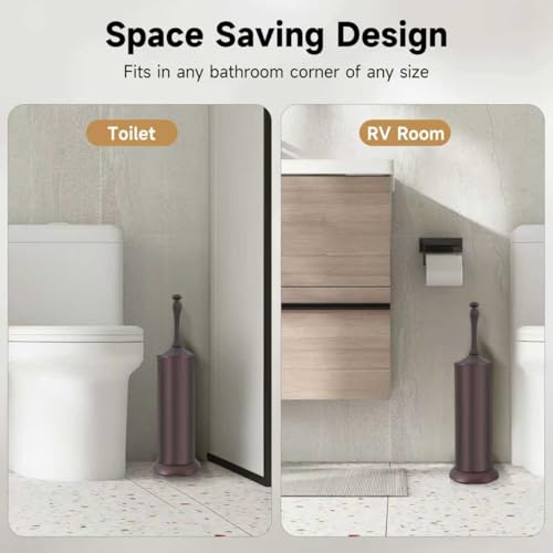 Image of Bronze Toilet Brush and Holder,Extra Long Handled Toilet Brush for Bathroom,Stainless Steel Heavy Duty Toilet Bowl Brush,Deep Cleaning Modern Toilet Cleaner Brush -Space Saving, Covered Brush, Durable