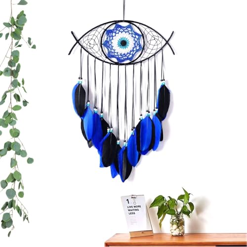 JZK Evil Eye black dream catcher, blue feather dream catcher with beads for bedroom decoration, wall hanging ornament, Gothic gift, devil eye macrame dreamcatcher JZK Evil Eye black dream catcher, blue feather dream catcher with beads for bedroom decoration, wall hanging ornament, Gothic gift, devil eye macrame dreamcatcher