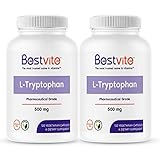 L-Tryptophan 500mg per Capsule (240 Vegetarian Capsules) (2-Pack) - No Stearates - No Silica - No...