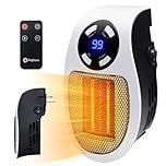 Space Heater 450W Programmable Wall Outlet Safe and Quiet Electric Heaters with remote control, LED Display, Adjustable Thermostat, Timer and Overheat Protection Portable Heater for Office Room