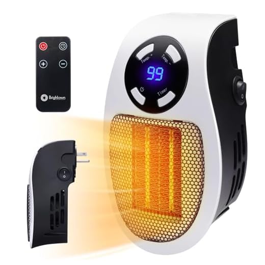 Space Heater 450W Programmable Wall Outlet Safe and Quiet Electric Heaters with remote control, LED Display, Adjustable Thermostat, Timer and Overheat Protection Portable Heater for Office Room