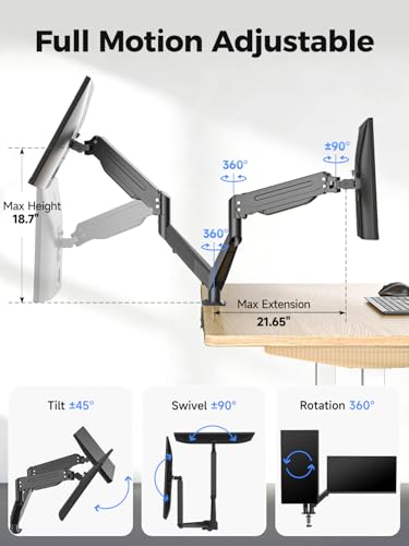 Image of Suptek Dual Monitor Mount Stand-Height Adjustable Gas Spring Monitor Arm Desk Mount for 2 Computer Screens 17 to 35 inches - Each Arm Holds up to 24.25lbs,Black(MD8SP)