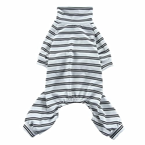 ICOUCHI 犬のパジャマ ロンパース つなぎ 春秋夏適用 綿製 ドッグウエア tシャツ 小中型犬 洋服 おしゃれ ボーダー柄 部屋着 寝間着 ルームウェア 抜け毛防止 ペット 猫服 お散歩 カバーオール