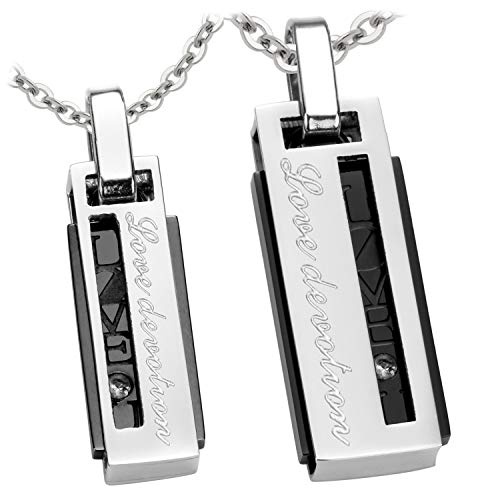 Schmuck-Pur Partner-Ketten 2er-Set mit Laser-GravurLove devotion Edelstahl silber/schwarz 2 Halsketten 45/50 cm Cover