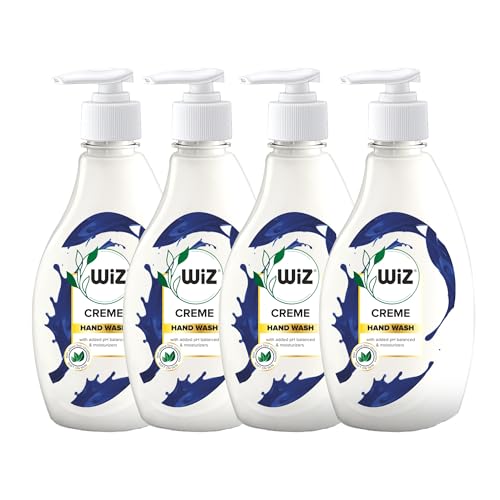Image of Wiz Creme Handwash Liquid Soap Dispenser Bottle - 450ml (Pack of 4)| Germ Protection | Hand Wash with Added pH-Balanced & Moisturizers for Soft & Gentle Hands | Suitable for all Skin Types
