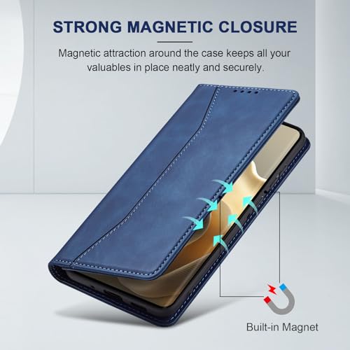 Image of Jasonyu Case for Motorola Edge 60 Pro Leather Wallet Flip Cover with Card Holder,Kickstand, Magnetic Closure,TPU Shockproof Phone Case,Blue