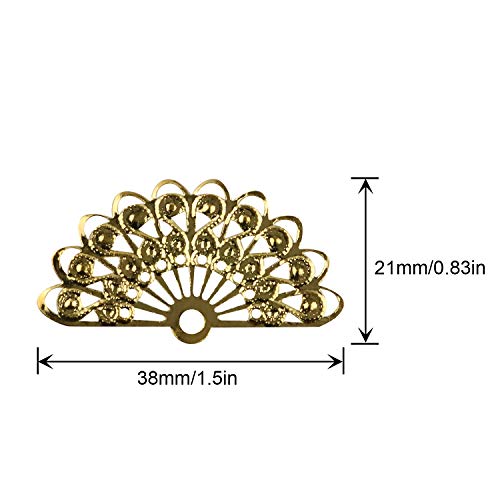 Jcbiz 50Pcs 38X21Mm/1.5"X0.83" Brass Alloy Tiny Gold Semicircular Fan-Shaped Metal Flake Sector Pendants Hairpin Necklace Bracelet Charms Craft Supplies For Diy Jewelry Making #TOP2