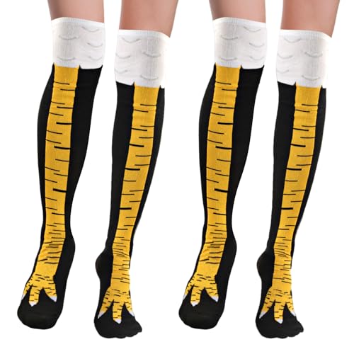 Hopton 2 Paar Chicken Leg Socks, Lustige Hühner Socken, Overknees Hühnerbein Socken, Fun Einheitsgröße Hühnersocken für Damen Herren 35-40