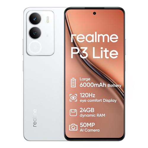 realme P3 Lite Smartphone 8+256GB,Batterie 6000mAh,écran de Confort oculaire 120Hz,50MP AI Camara,NFC,Double Carte SIM,Blanc