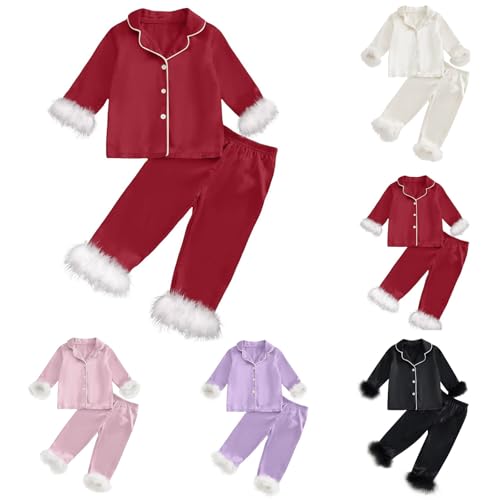 Satin Silk 𝐏ajamas for Girls Lightweight Fleece Long Sleeve Button Shirts Elastic Waist Pants Set Soft 𝗦leepwear