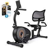 StoneGrit Cyclette reclinata per casa con connettività app, cyclette silenziosa a resistenza magnetica per adulti e anziani con monitor LCD, maniglia per la frequenza cardiaca