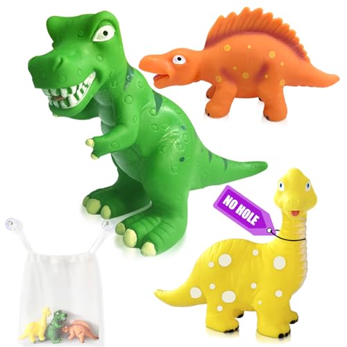 DUOROUBAO Dinosaurs for Toddlers 1-3 No Hole Dinosaur Bath Toys for 6-18 Months - 3Pcs Bath Toys with Storage Bag - Dino Bath Toy 1-4 Year Old Kids Gifts
