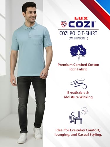 Image of Lux Cozi Men's T-Shirt with Chest Pocket | Polo T-Shirt for Man | Plain Casual Stylish | Half Sleeve| Cotton Blend Collar Polo T-Shirts for Men