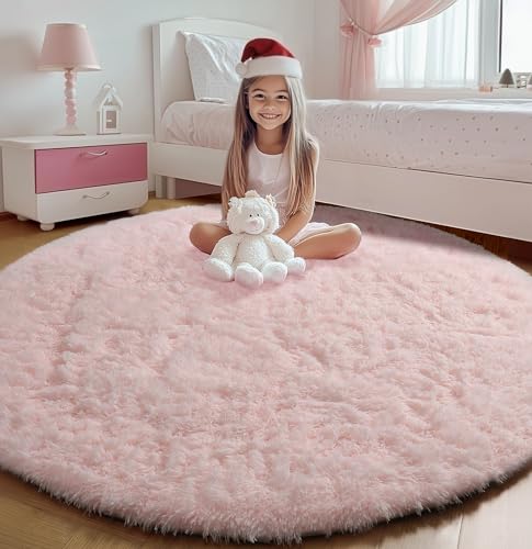 ONASAR Light Pink Round Area Rugs 4ft for Bedroom Living...