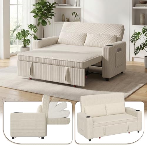 Devoko Petit Canapé Convertible 2 Places Canape avec Dossier réglable Canapé lit en Velours Causeuse de Salon Moderne, 70×140×100cm, Couleur Beige