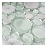 Tenedos Bubbles Snow Dove Glass and White Marble Mosaic Tile, Frosted & Polished Finish, 10.5'x10.5' Mesh Mounted for Wall, Backsplash & Bathroom Use