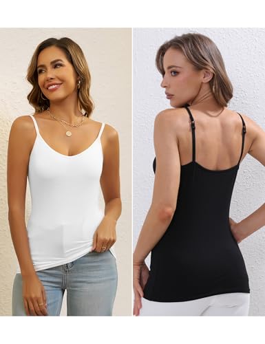 Image of BQTQ 5 Pcs Womens V Neck Camisoles Spaghetti Strap Slim-Fit Undershirts | Adjustable Spaghetti Straps Camisoles, Slim Fit V-Neck Camisoles for Women, Soft Seamless Layering Tops for Everyday Wear