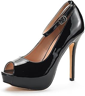 DREAM PAIRS Women's Swan-10 Black Pat High Heel Plaform Dress Pump Shoes