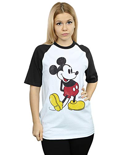 Disney Women's Mickey Mouse Classic Kick Baseball T-Shirt White/Black Large
