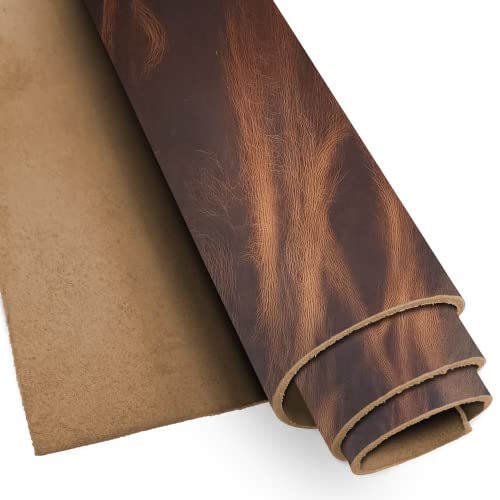 European Leather Work Buffalo Hide 8-10 oz (3-4mm) | Pre-Cut Size: 12"x24" | Vintage Cognac - Full Grain Leather for Tooling, Stamping, Molding, Engraving