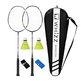 BAIHUALIN WHiZZ Badmintonschläger Set 2 Spieler, Leichter Carbon Graphit Badminton Schläger Federballschläger für Übung, Training + 2 Federbälle + 2 Griffbänder + 1 Tragetasche, S8 Schwarz+Blau