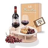 INEXTERIOR – Couchbar WeinBar handgefertigt aus Holz Naturfarben – Runde Snack Box mit Snackschale, Weinflaschenhalter & sicherem Weinglashalter - Couchbutler Couchorganizer Tablett