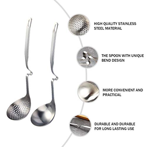 Cabilock Concha de Sopa de Aço Inoxidável com Cabo Longo para Cozinhar Colher Escumador Colher Escum