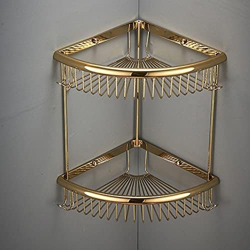 EliteBloom Premium Brass Shower Caddy with Rust Resistant Finish Wall Mounted Bathroom Corner Shelves Organizer with Hook Gold