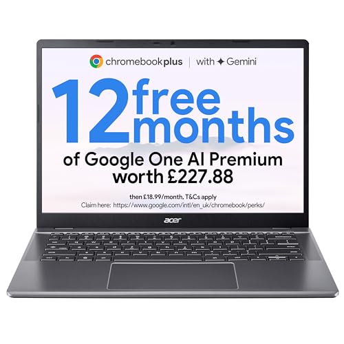 acer Chromebook Plus 514 CB514-5H Laptop - Intel Core i3-1315U, 8GB, 256GB SSD, Integrated Graphics, 14" WUXGA, Chrome OS, Iron
