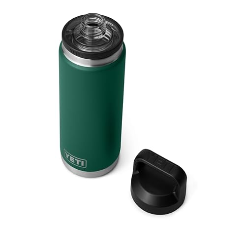 YETI Rambler Bottle Chug, Vacuum Insulated Stainless Steel Bottle with Chug Cap, Black Forest Green, 26 oz (760 ml)