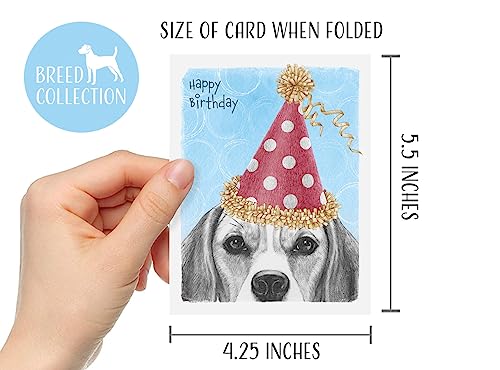 Image of Beagle Birthday Card | 6 Pack | Birthday Party Invitation | A2 Size Blank Note Cards with Envelopes
