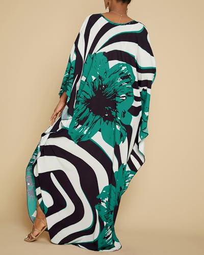 Image of Bsubseach Women Floral Print Kaftan Dresses Plus Size Bathing Suit Cover Up Moo Moos Caftan Beach Dress for Swimwear Summer