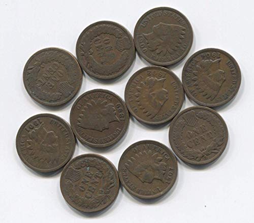 Indian Head Pennies Set of 10 Antique Cent Collection Lot w/2 pre-1900’s 1c Nice Old Set with 10 Different Dates