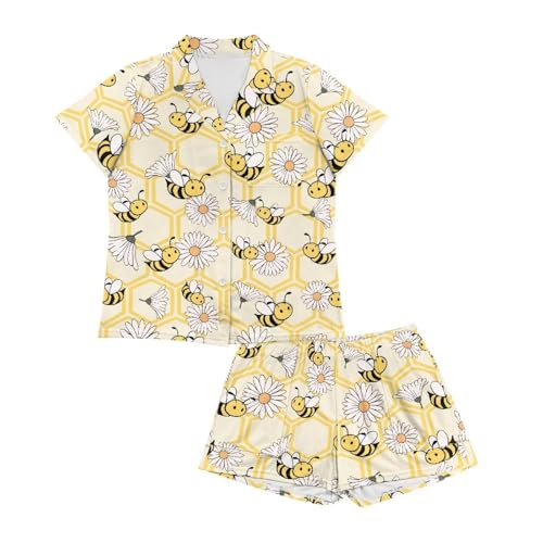 Image of Renewold Women's Short Sleeve Pajama Set Button Down Sleepwear with Notch Collar Soft Lounge Top and Shorts with Pockets