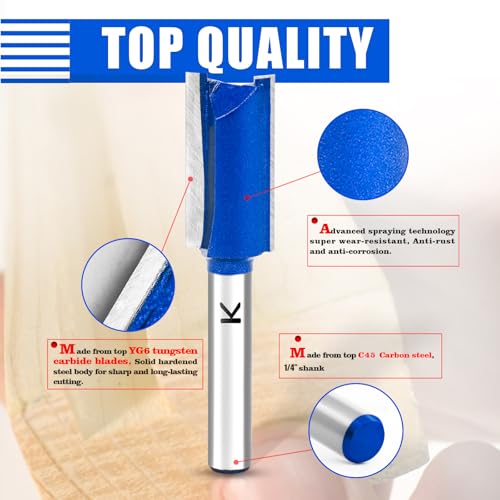 Image of Straight Cut Router Bit with 1 /4 inch Shank,1 /2 inch Cutting Dia. Carbide Tipped Double Flute Dado Straight Router Bit Set for Woodworking